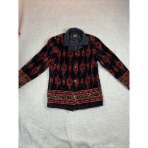 TSUNAMI Black Red Geometric Pattern Velvet Blazer Jacket S
